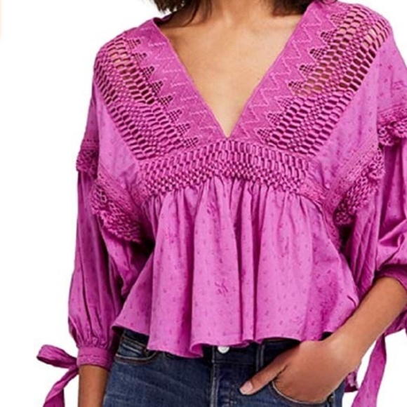 Free People Drive You Mad Blouse Neon Orchid NWT - Picture 4 of 8